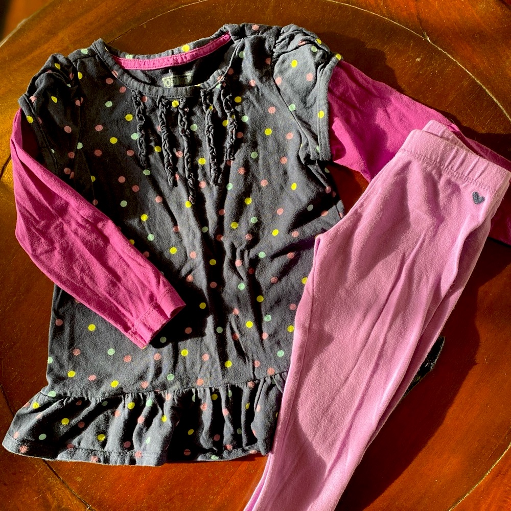 Oshkosh Ruffle Tunic Long Sleeve Matching Lace Leggings Size 2t